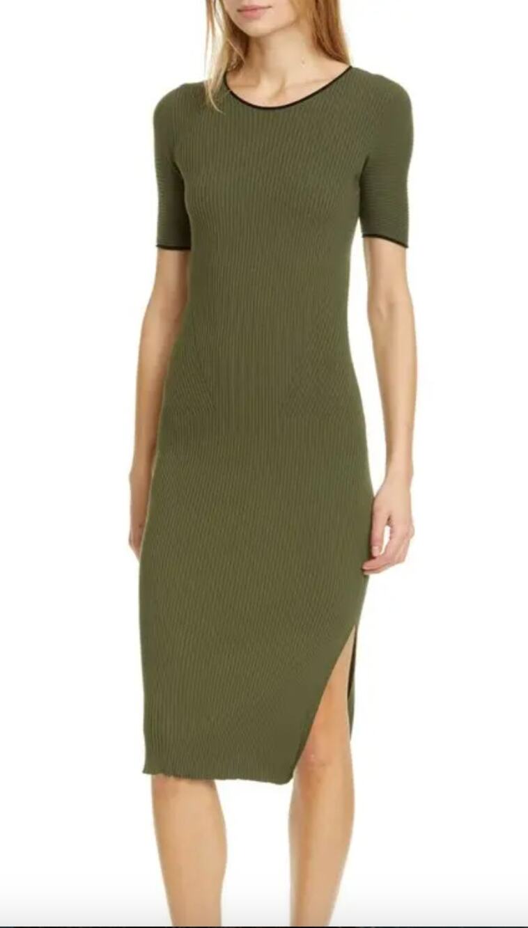 Rag & Bone Olive Green Bodycon Kishi Dress Ribbed Knit Crew Neck XXS XX-Small